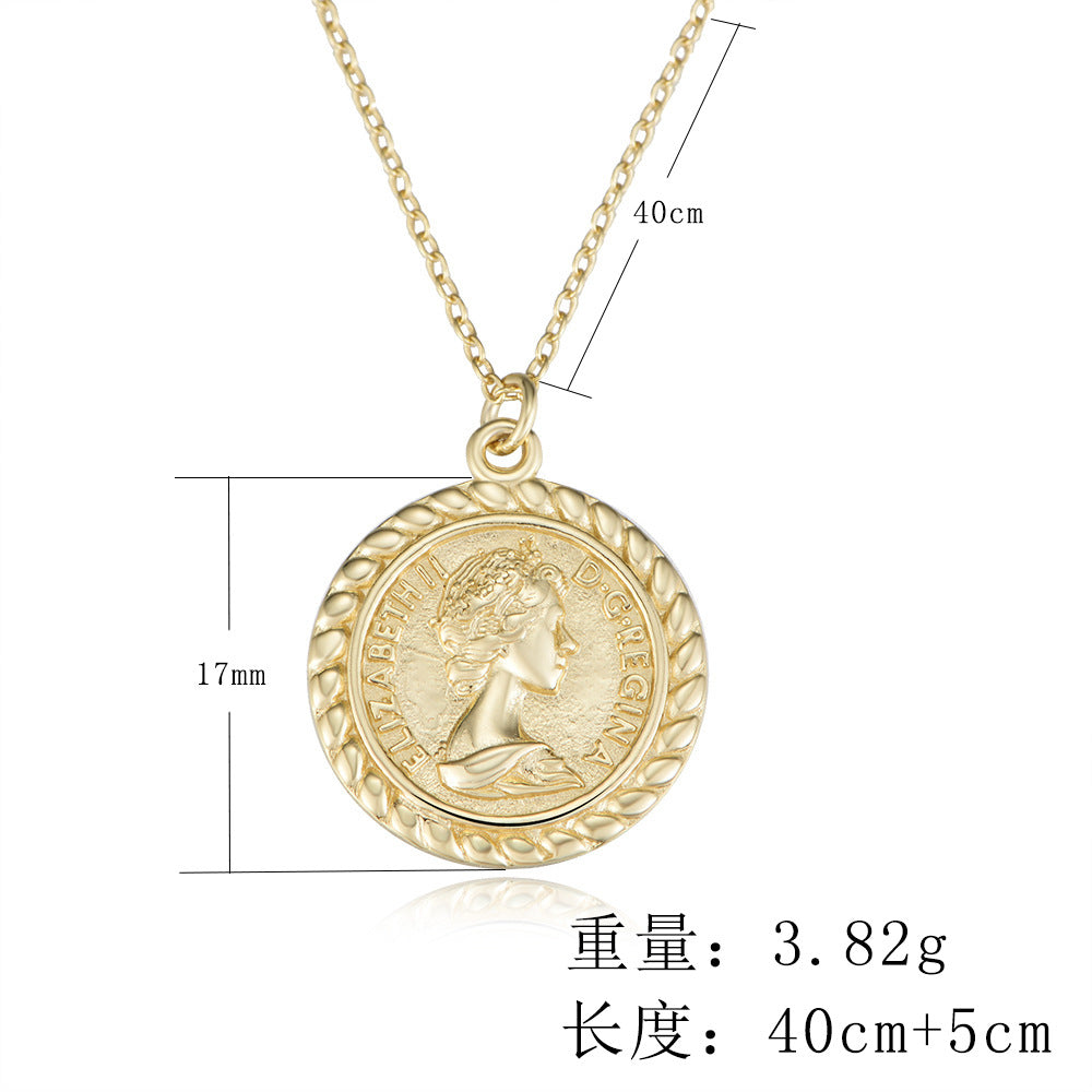 Sterling Silver Elegant Queen Portrait Coin Necklace for Women, Versatile Aesthetic Accessory