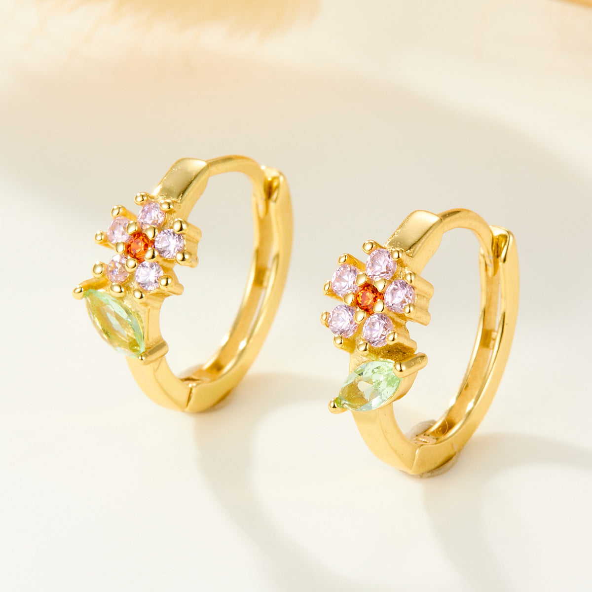 Floral Leaf Ear Cuffs - S925 Silver Fresh Pastoral Zircon Earrings
