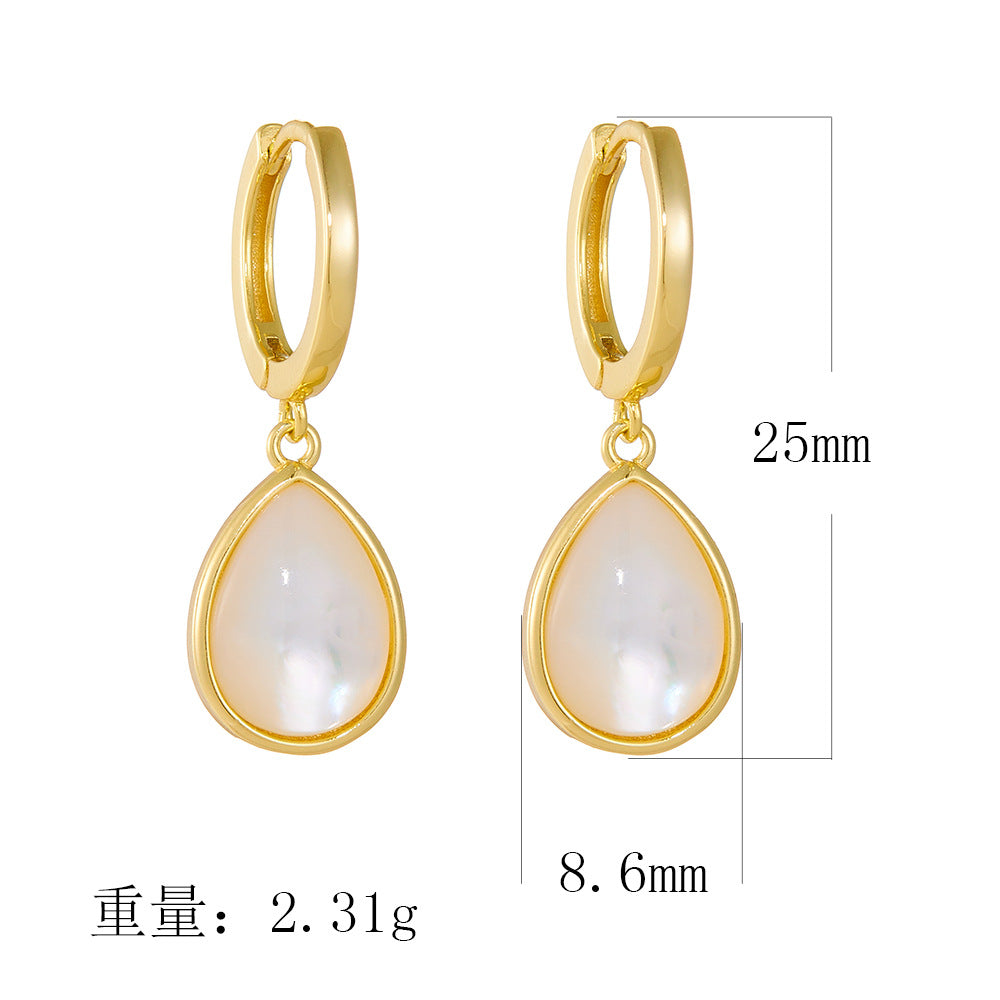 925 Sterling Silver Teardrop Natural White Shell Earrings, Minimalist High-End Dangle Jewelry
