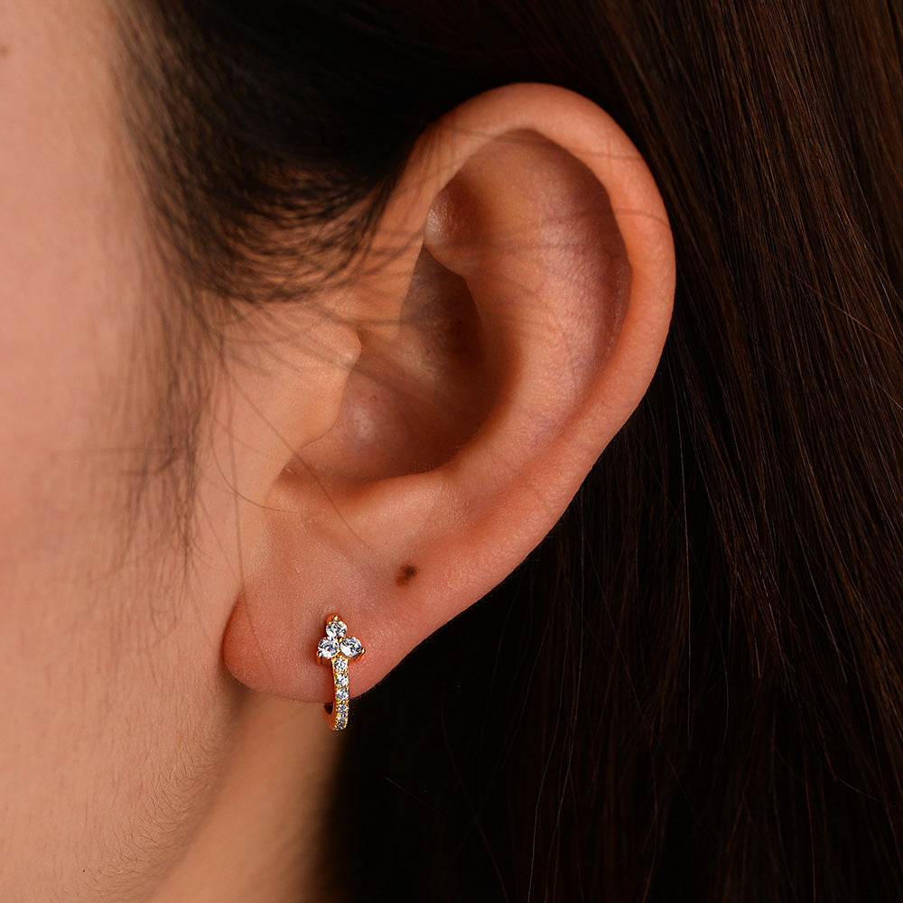 925 Sterling Silver Geometric Hoop Earrings, Sparkling Zirconia Huggie Hoops, Minimalist Elegant Ear Buckles for Women