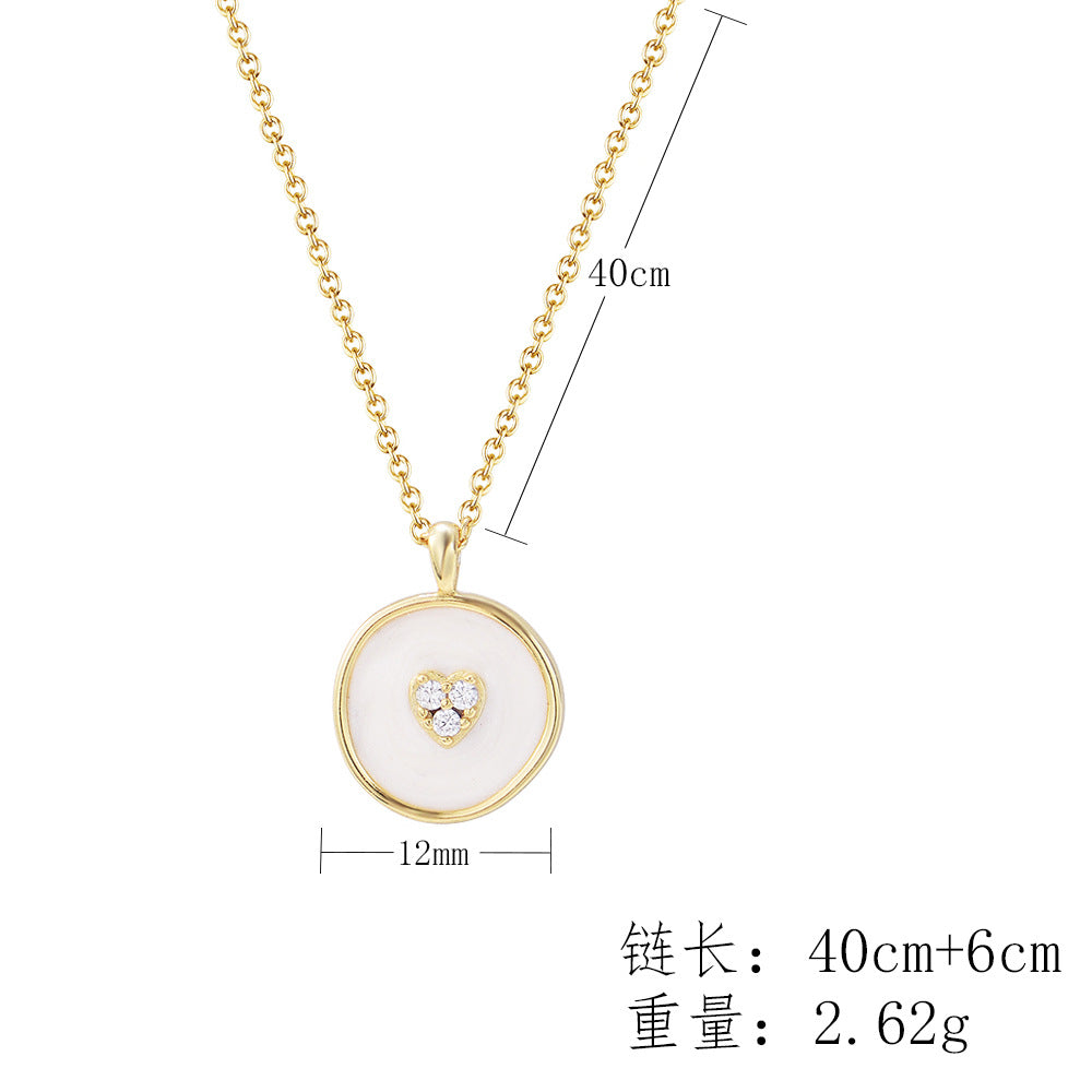 925 Sterling Silver Irregular Circle Enamel Pendant Necklace, Zirconia Jewelry