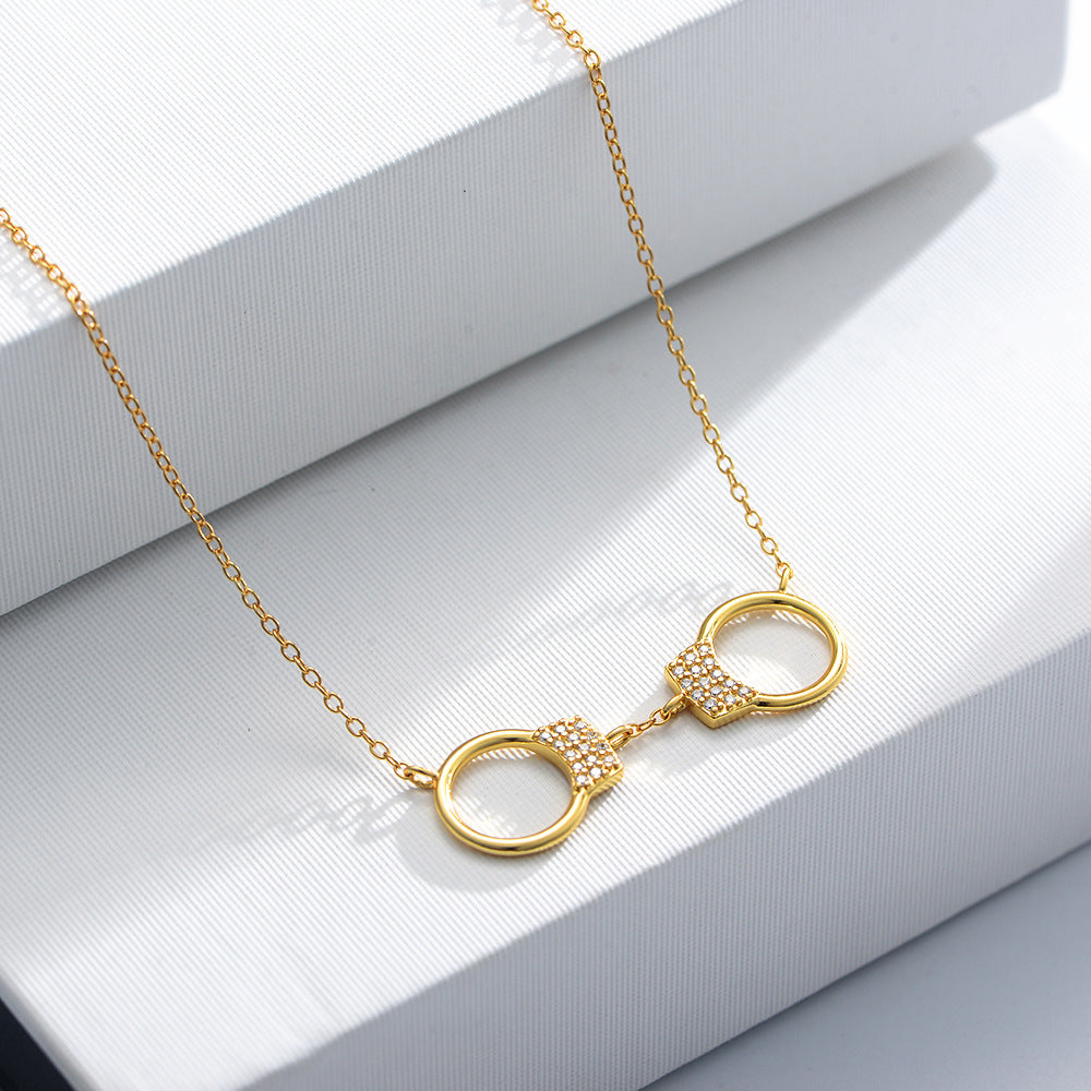 925 Sterling Silver Handcuff Necklace, Sparkling Zirconia Pendant