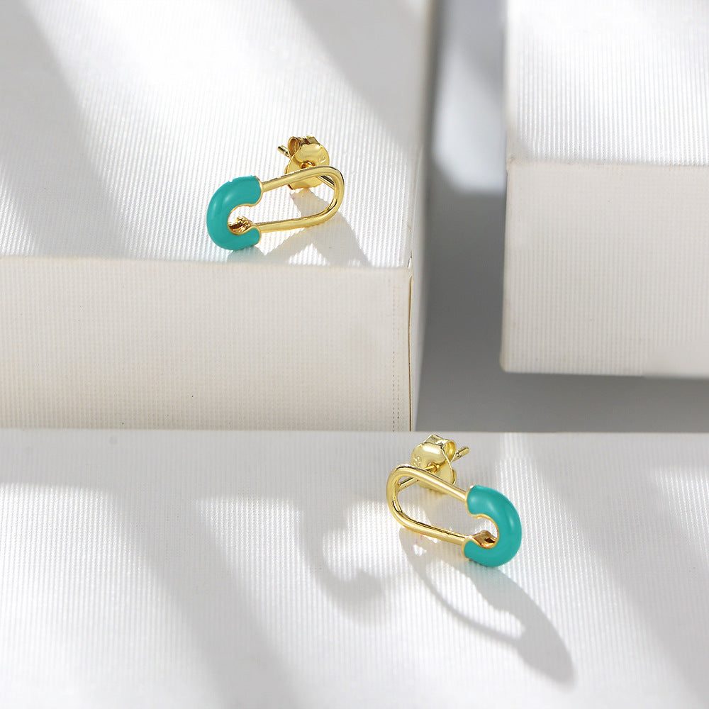 925 Sterling Silver Paperclip Stud Earrings, Colorful Enamel Jewelry