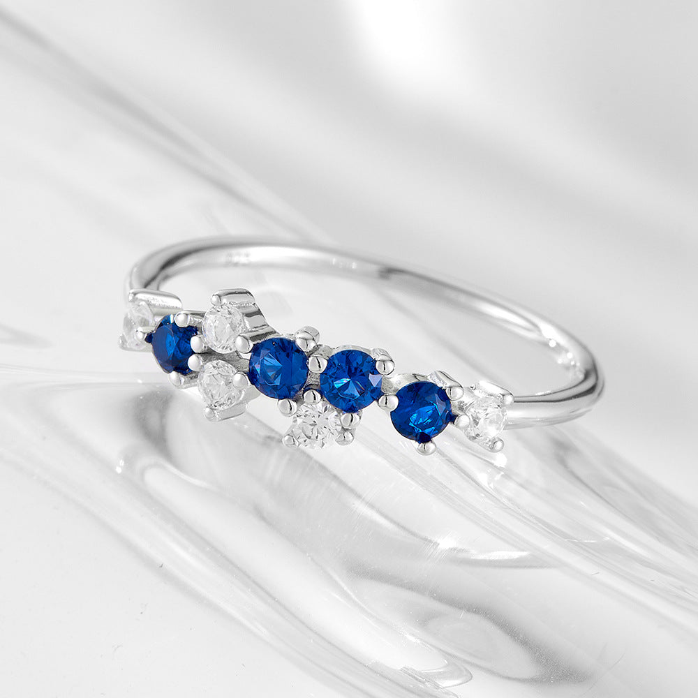 925 Sterling Silver Minimalist Colorful Zirconia Ring, Japanese Style Light Luxury Stackable Jewelry