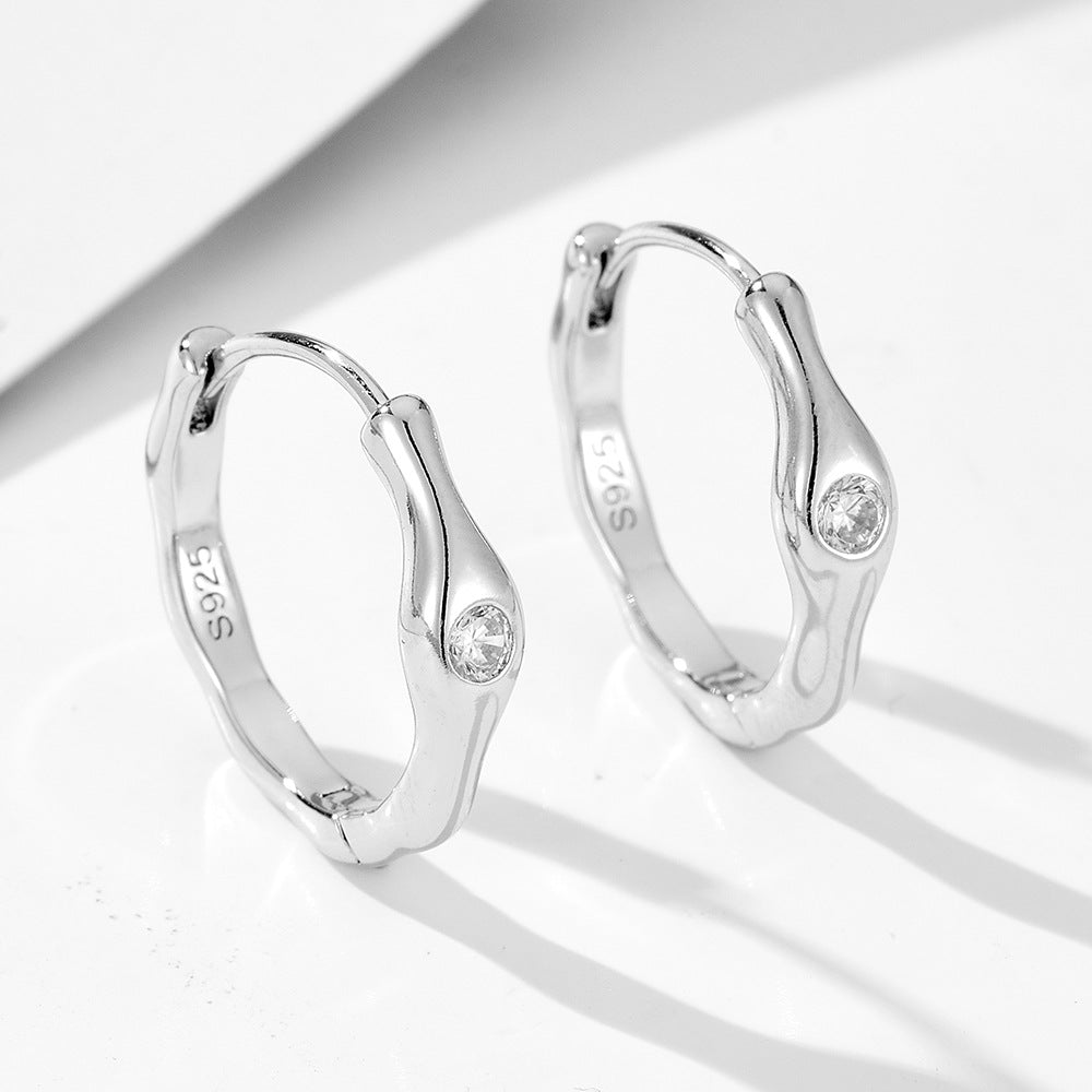 Sterling Silver Unique Geometric Hoop Earrings for Women, Elegant Chic Commuter Accessory