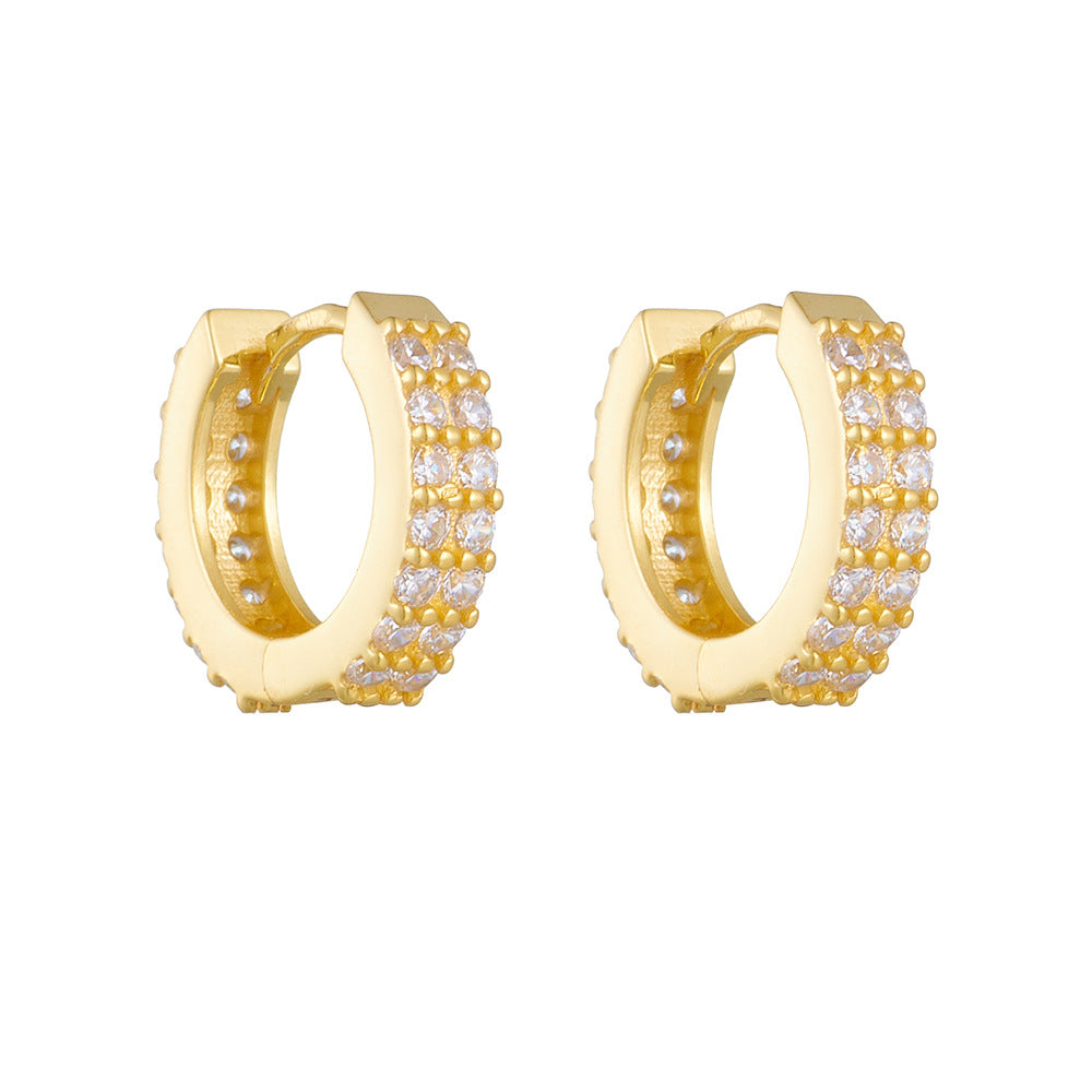 925 Sterling Silver Double Row Zirconia Huggie Hoops, Micro-Pave Small Hoop Earrings for Women, Minimalist Geometric Ear Buckles