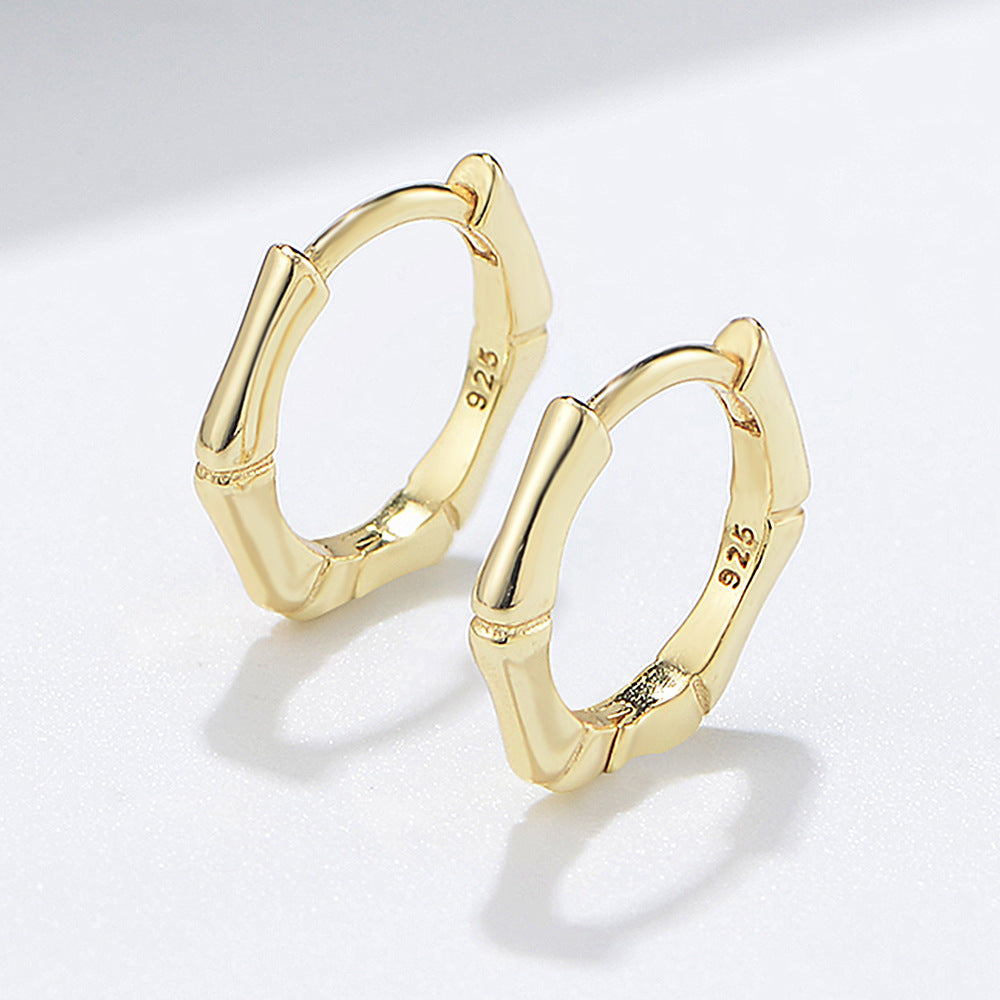 925 Sterling Silver Bamboo Square Hoop Earrings, Geometric Jewelry