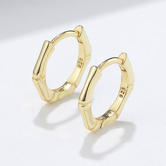 925 Sterling Silver Bamboo Square Hoop Earrings, Geometric Jewelry