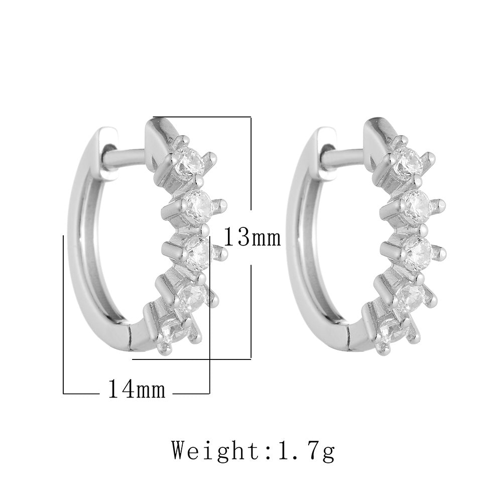 Sterling Silver Chic C-Shaped Zirconia Earrings for Women, High-End Versatile Accessory