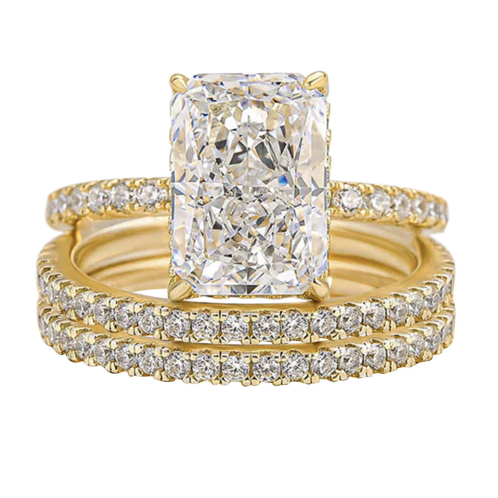 925 Sterling Silver Ice Flower Cut Zirconia Ring Set, High-End Light Luxury Ins Style Stacking Jewelry