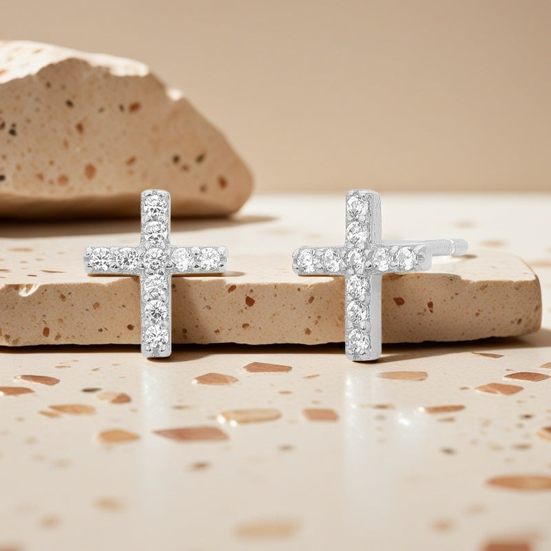 Cross Zircon Studs - S925 Silver Minimalist Niche Factory Direct