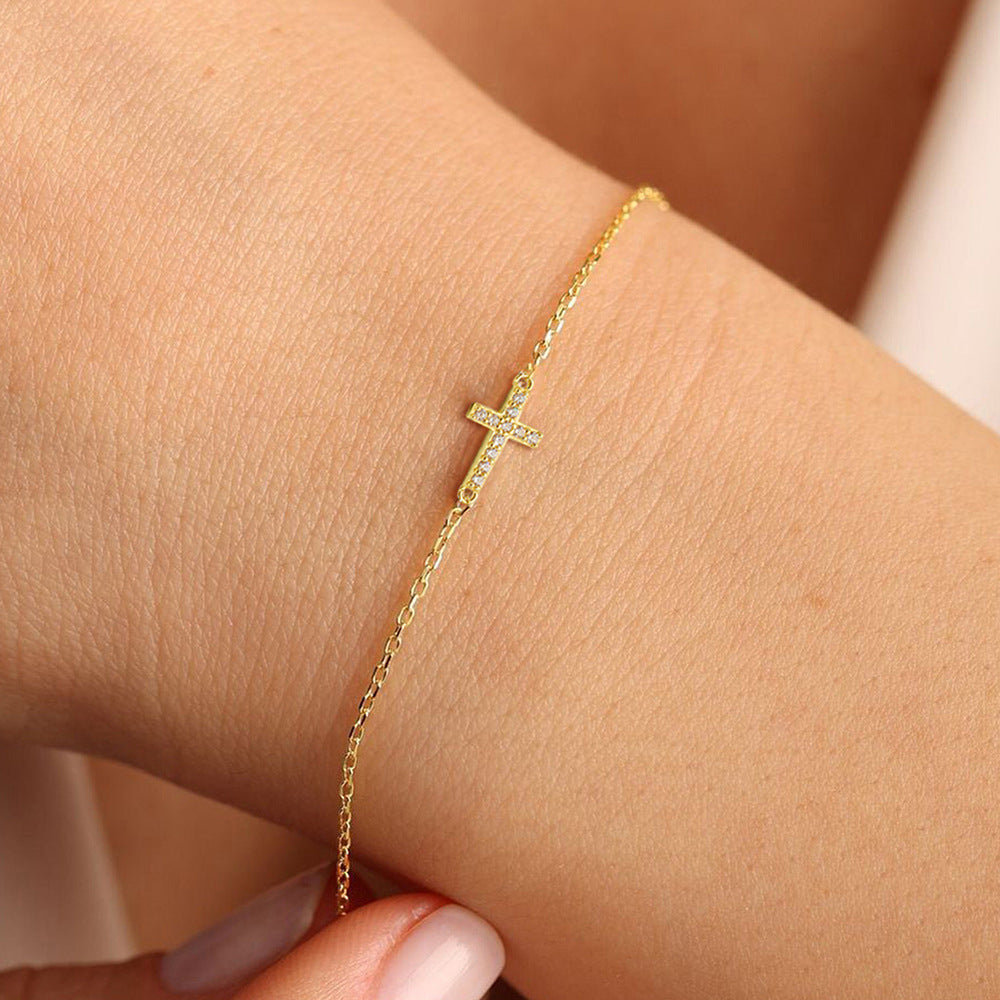 925 Sterling Silver Elegant Cross Link Bracelet, Trendy Chic Jewelry