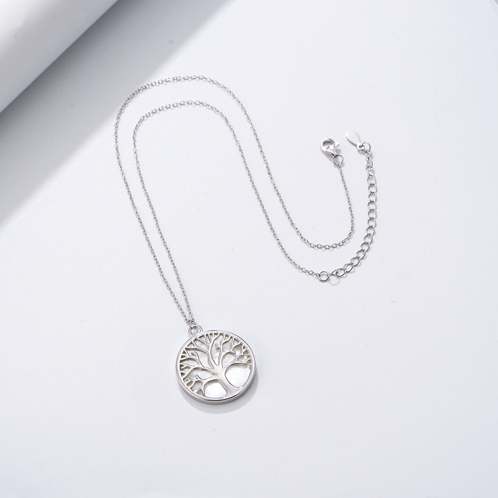 925 Sterling Silver Tree of Life Necklace, Natural Shell Pendant