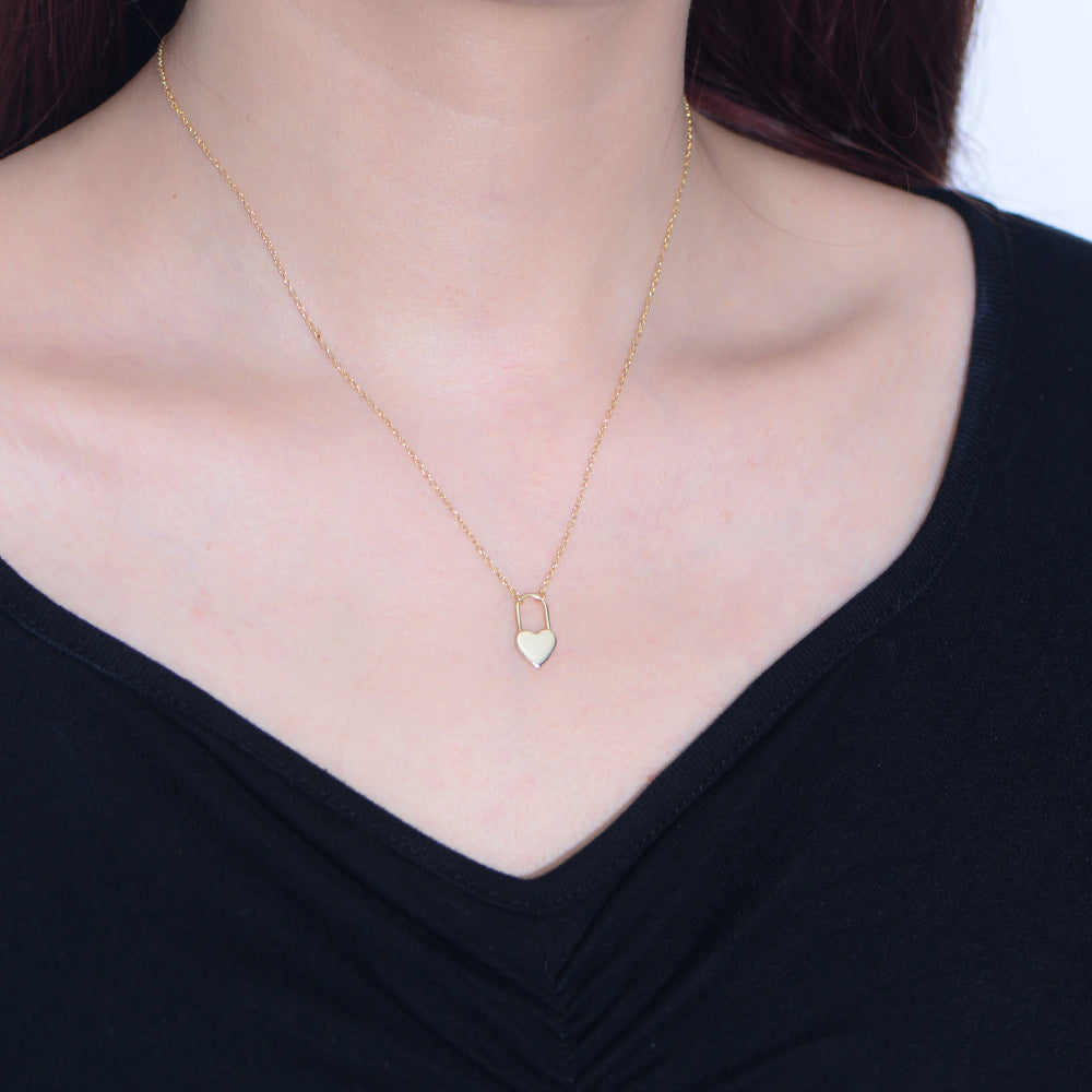 S925 Silver Modern Geometric Heart Padlock Choker - Elegant Ins Style Clavicle Chain