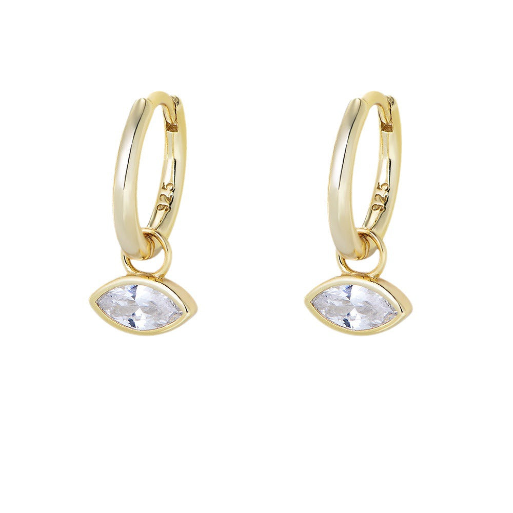 925 Sterling Silver Geometric Marquise Zirconia Hoop Earrings, High-End Minimalist Jewelry