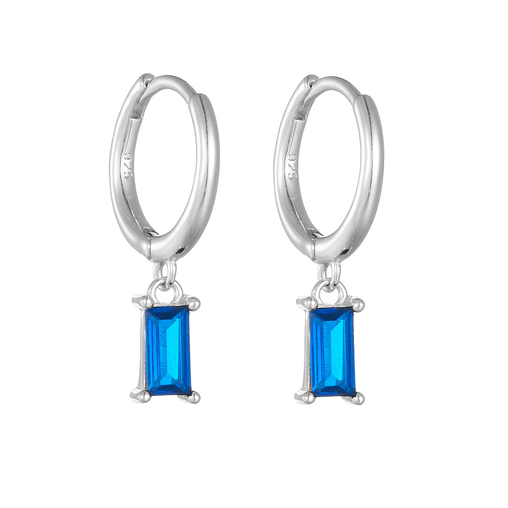 925 Sterling Silver Geometric Rectangular Zirconia Earrings, Minimalist Jewelry