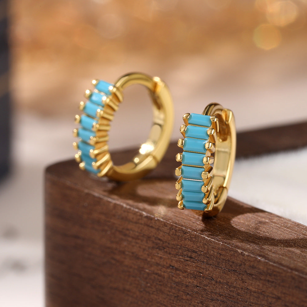 Color Zircon Hoop Earrings - 925 Silver Dopamine Niche Jewelry