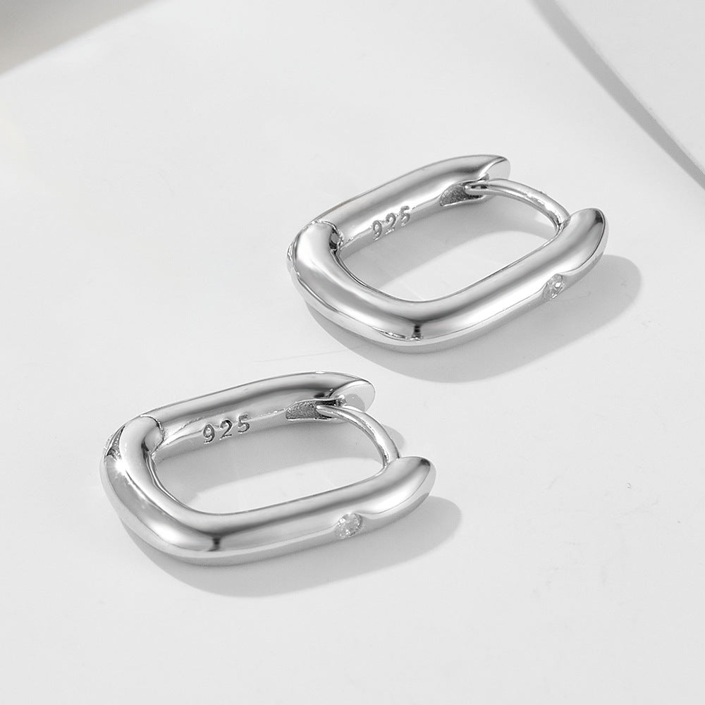 Sterling Silver Chic Minimalist Oval U-Shape Earrings for Women, High-End Versatile Accessory