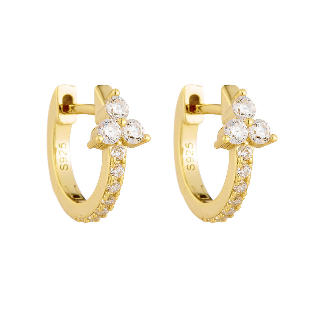 925 Sterling Silver Geometric Hoop Earrings, Sparkling Zirconia Huggie Hoops, Minimalist Elegant Ear Buckles for Women