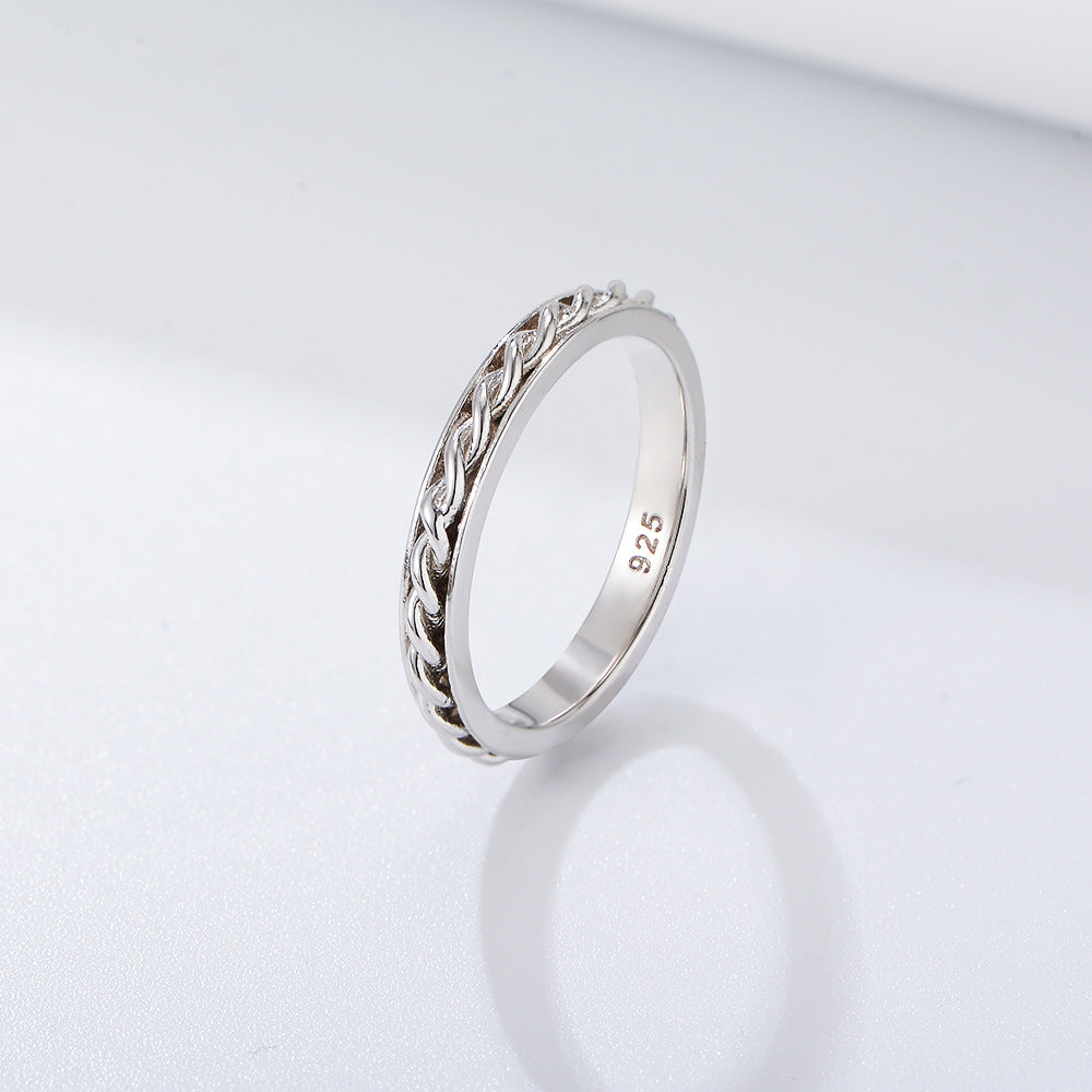 S925 Silver Gold Vermeil Braided Ring - Modern Textured Band