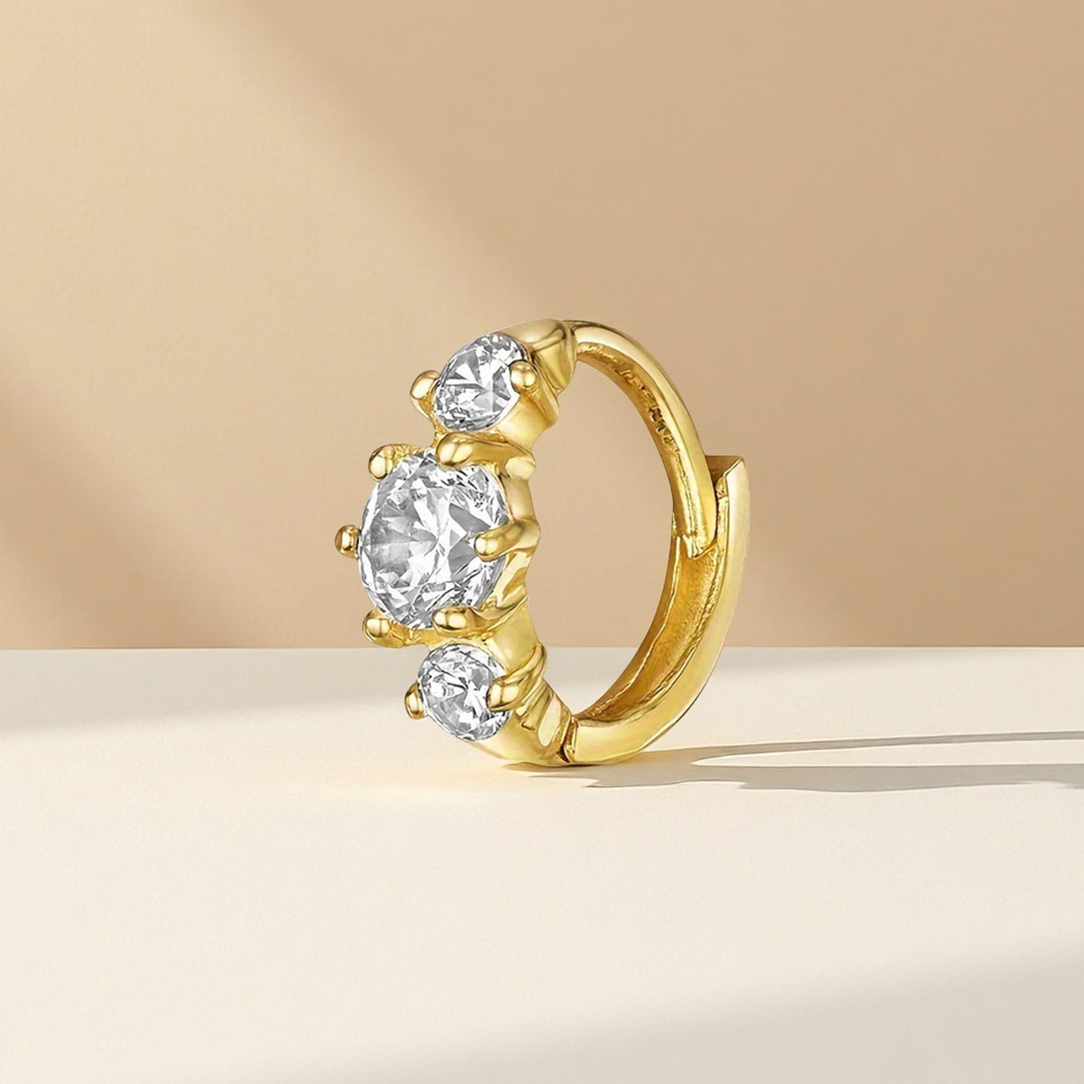 Single Zircon Hoop Earring - 925 Silver Geometric Niche