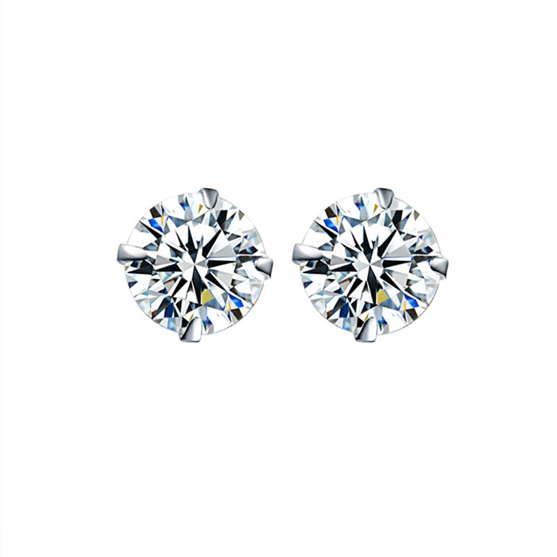 Four Prong Zircon Earrings - 925 Silver Hypoallergenic Studs Wholesale