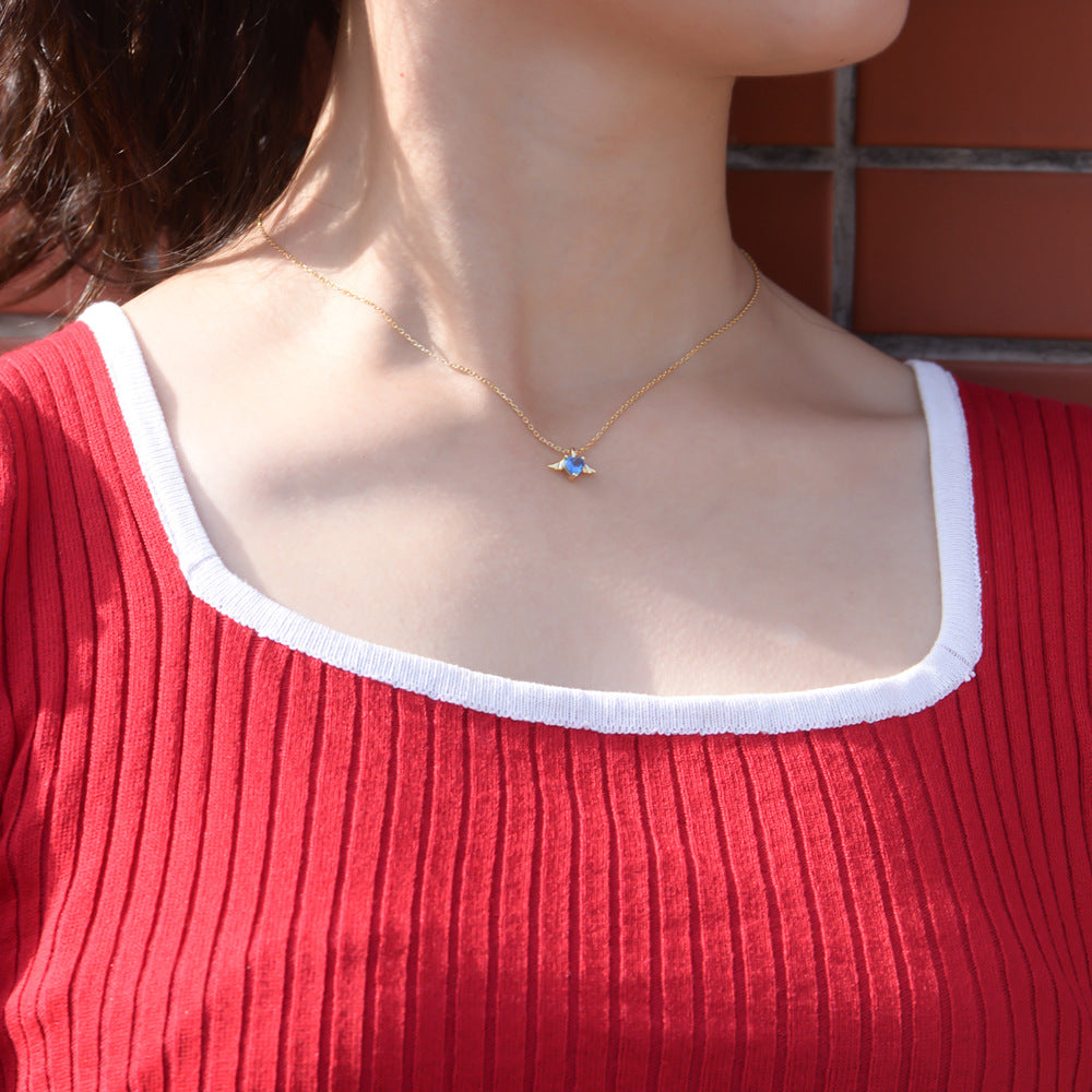 925 Sterling Silver Angel Wing Heart Necklace, Zirconia Pendant