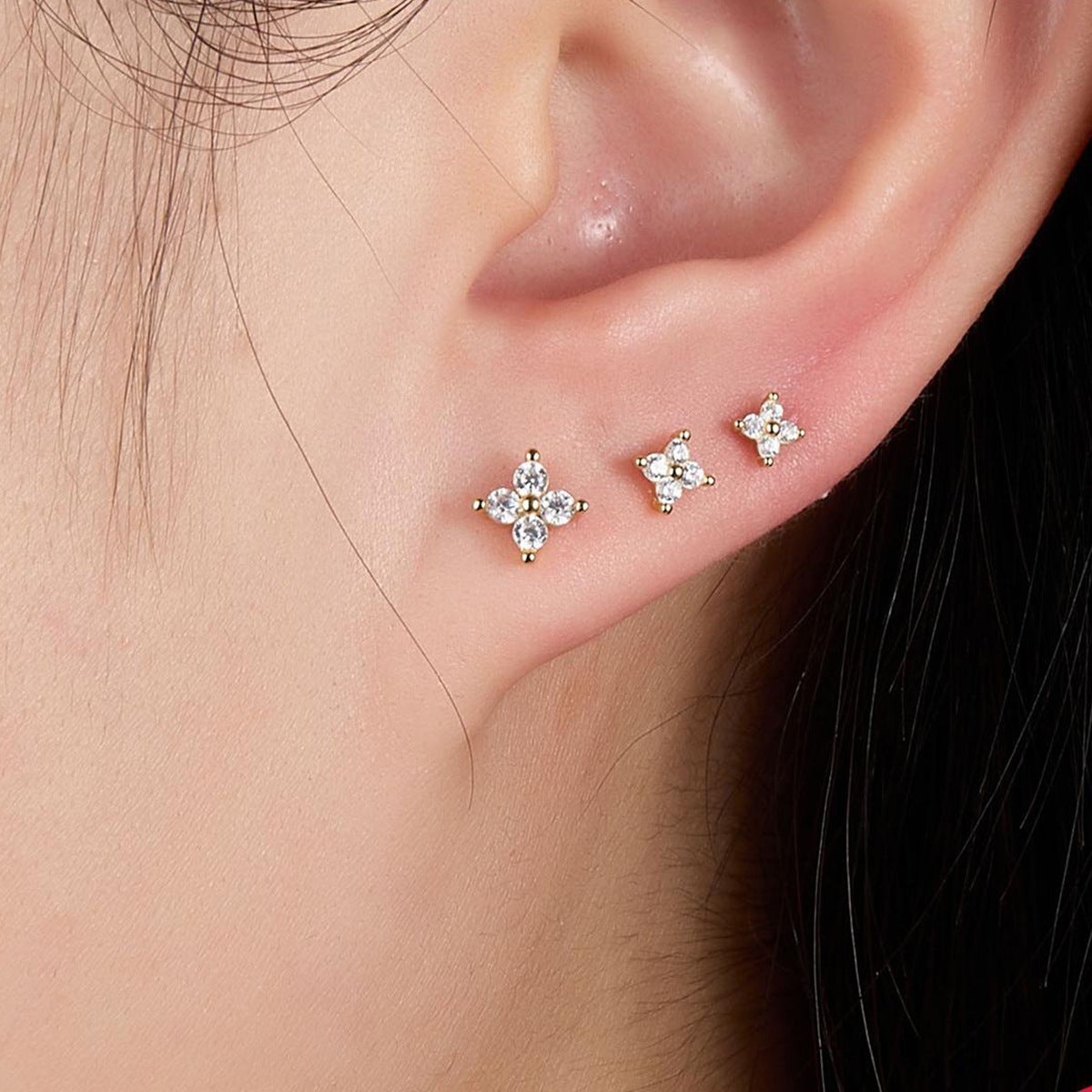 Vintage Floral Stud Earrings - S925 Solid Sterling Silver Zircon Ear Jewelry