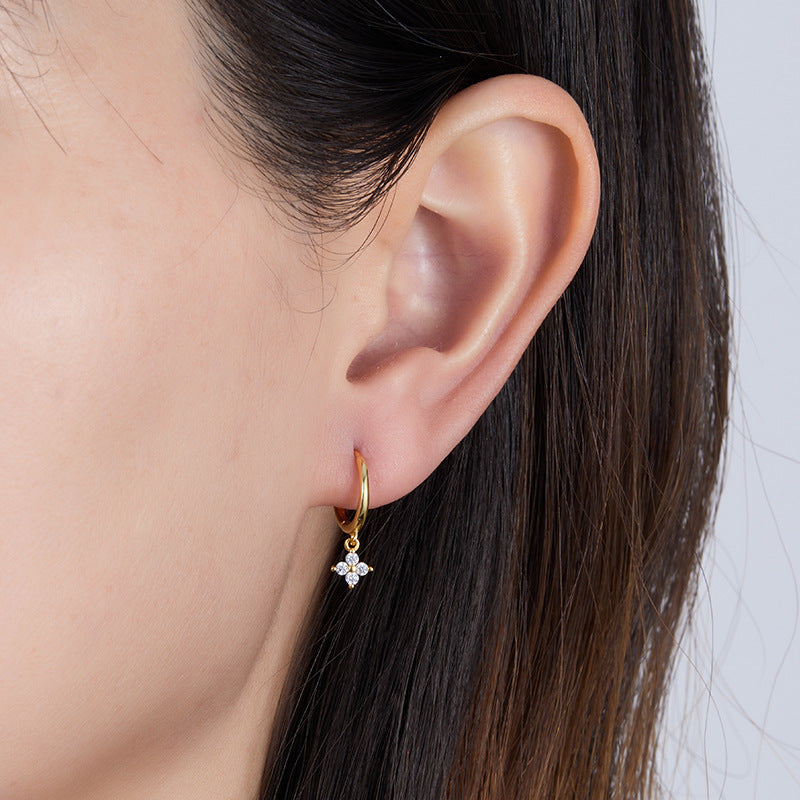 Clover Earrings - 925 Silver Color Zircon Light Luxury Trending