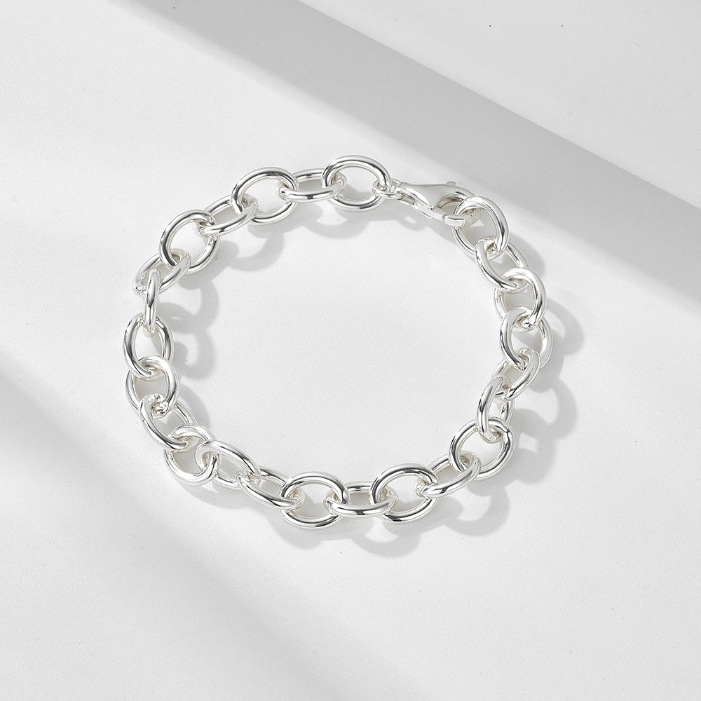 925 Sterling Silver Heavy-Duty Chunky Circle Bracelet, Minimalist High-End Jewelry