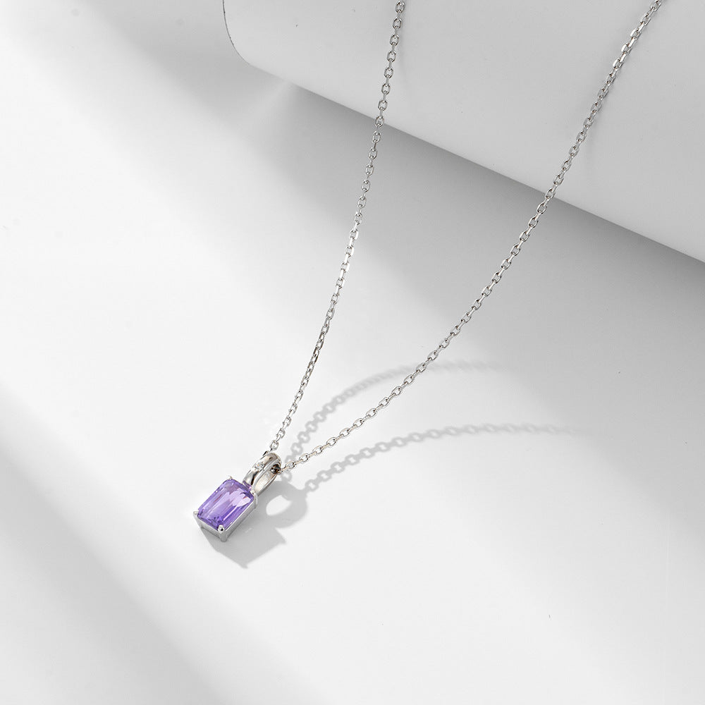 925 Sterling Silver Natural Amethyst & Peridot Pendant Necklace, Minimalist Light Luxury Color Gemstone Jewelry