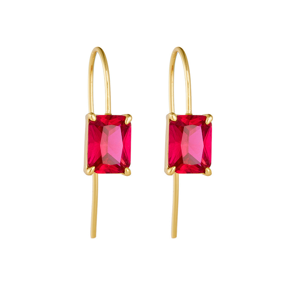 925 Sterling Silver Colorful Square Zirconia Drop Earrings, High-End Light Luxury Classic Jewelry