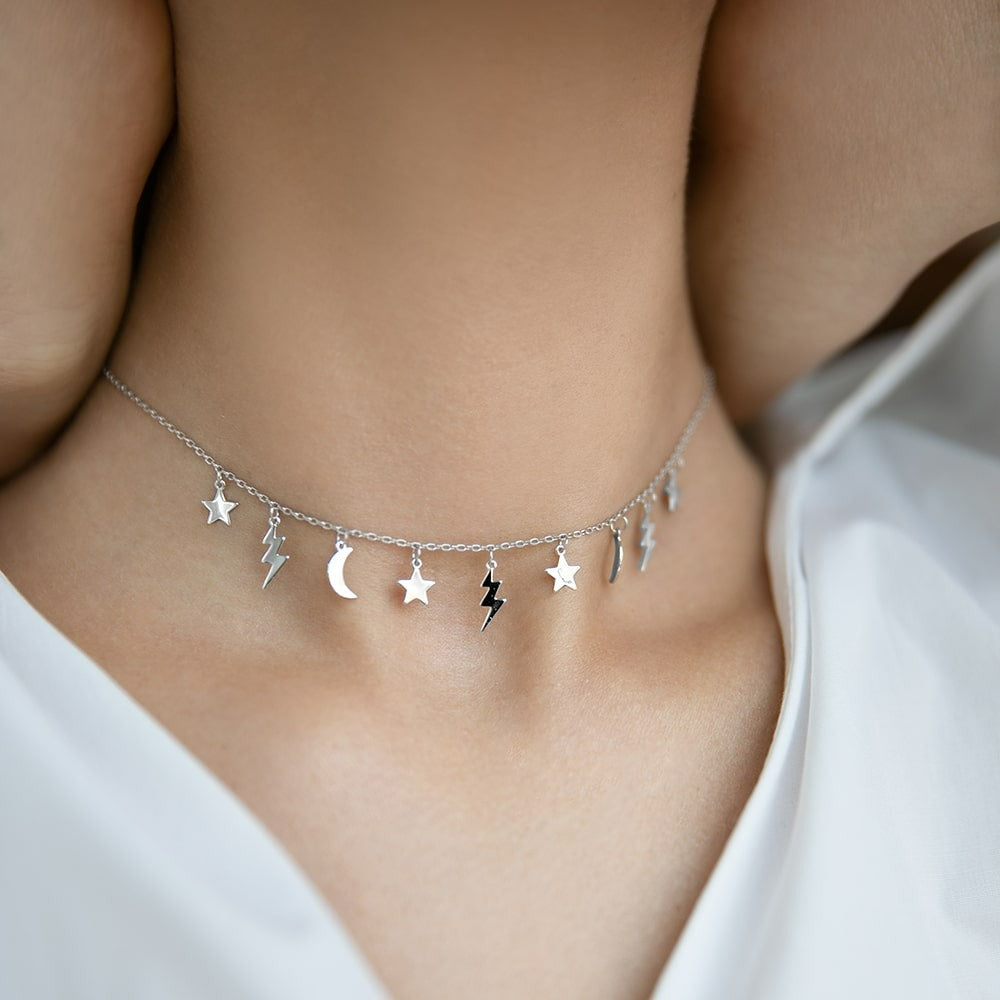 Star Moon Necklace - S925 Silver Light Luxury Collarbone Chain