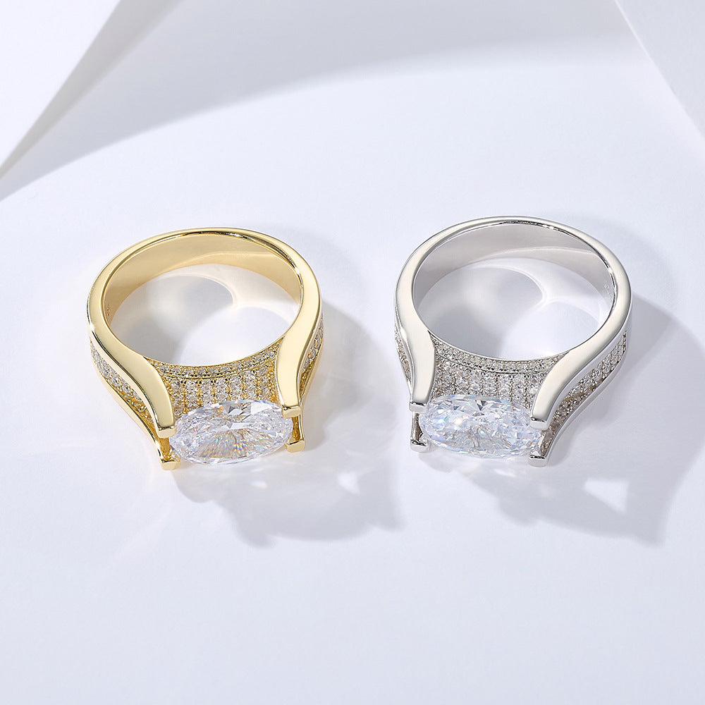 925 Sterling Silver 4.5 Carat Oval 5A Zirconia Ring, High-End Wide Band Hot Selling Jewelry