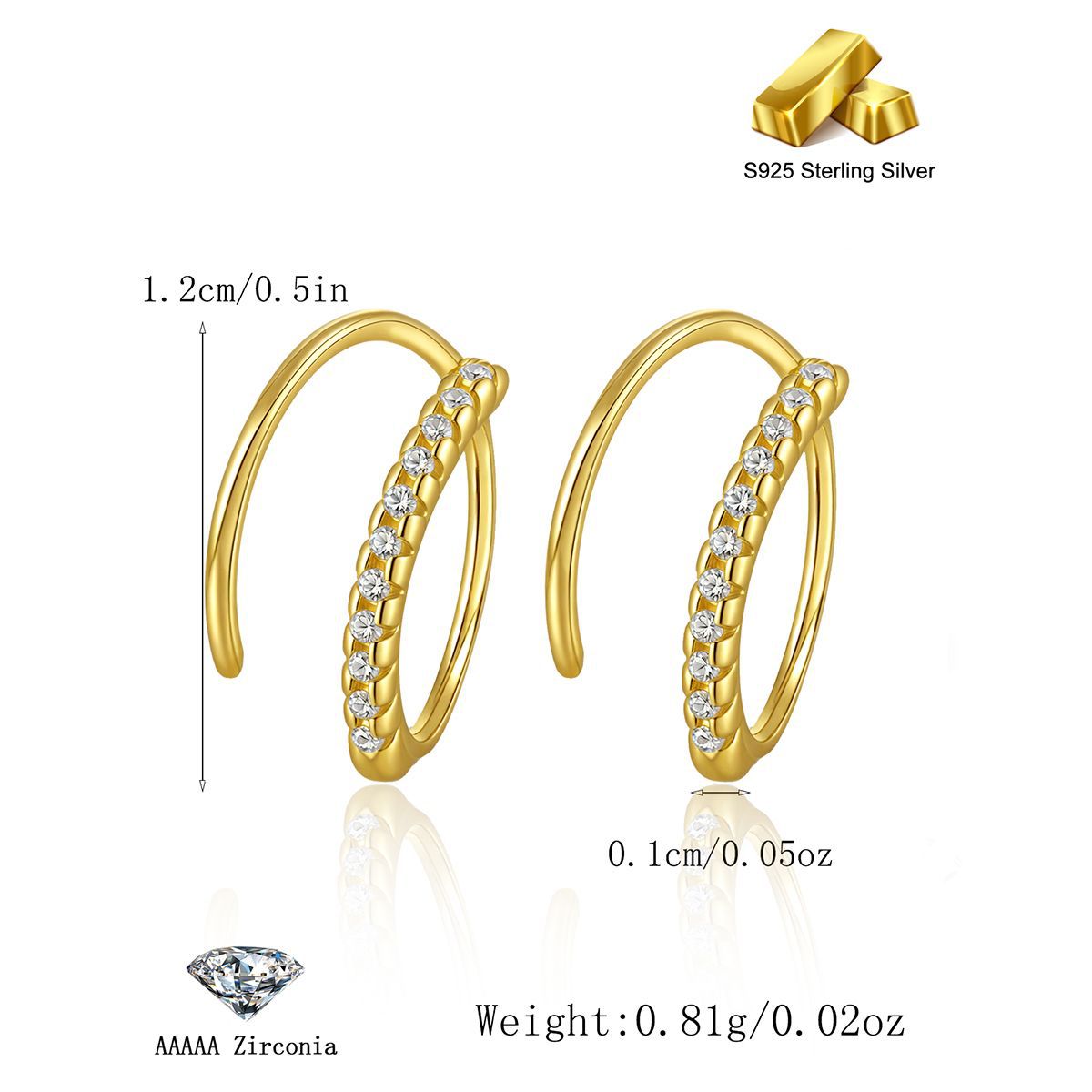 Zircon Hoop Earrings - 925 Silver Minimalist Niche Jewelry