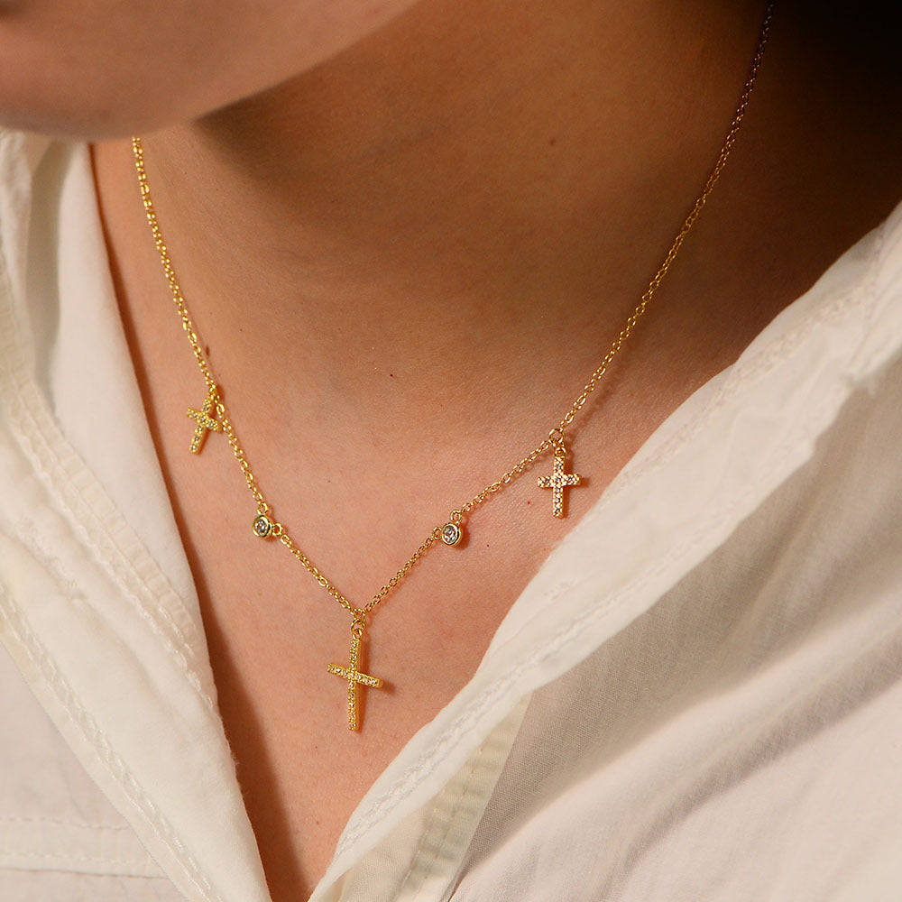 925 Sterling Silver Pave Zirconia Cross Pendant Necklace, Minimalist Light Luxury Jewelry