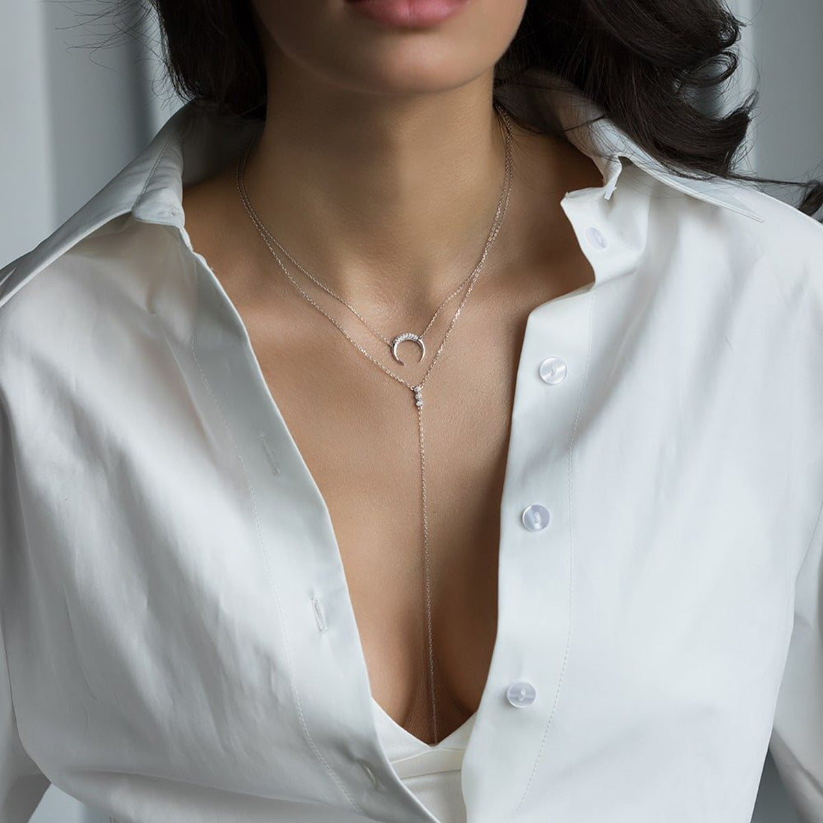 Moon Zircon Necklace - 925 Silver Light Luxury Layering Chain