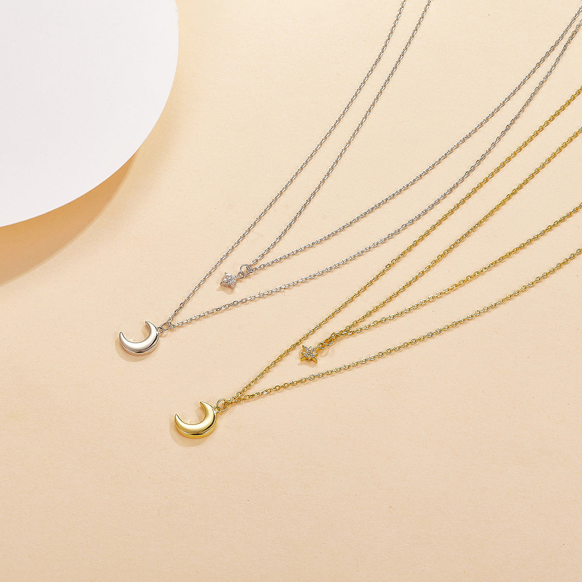 Star Moon Double Necklace - S925 Silver Sweet Best Friend Gift