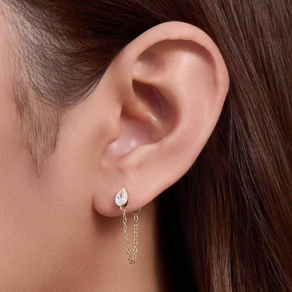 925 Sterling Silver Waterdrop Ear Jackets, CZ Chain Drop Earrings