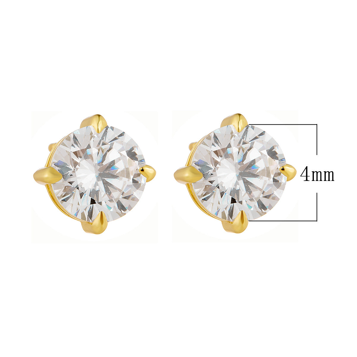 925 Sterling Silver Classic 4-Prong Round Zirconia Stud Earrings, Minimalist Daily Solitaire Jewelry