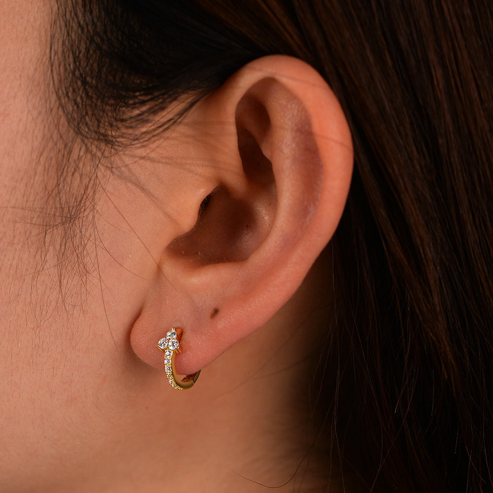 925 Sterling Silver Geometric Hoop Earrings, Sparkling Zirconia Huggie Hoops, Minimalist Elegant Ear Buckles for Women