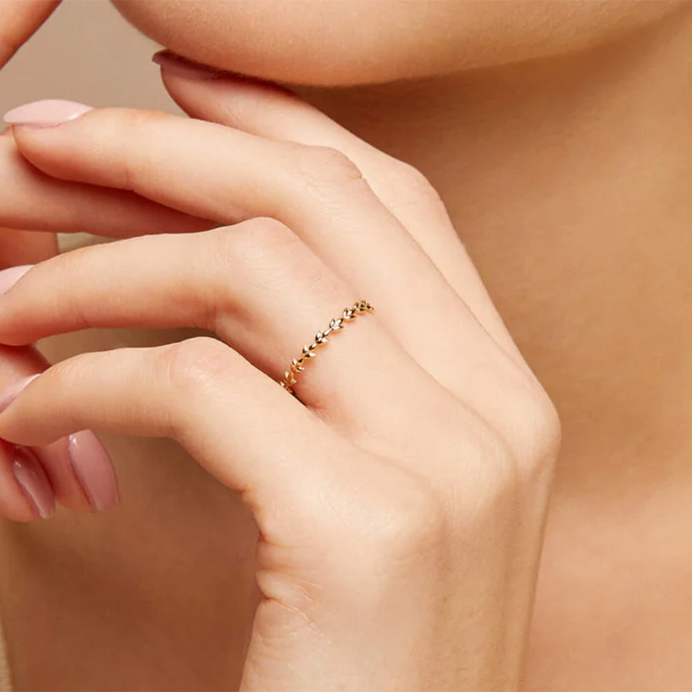 925 Sterling Silver Olive Branch Leaf Ring, Minimalist High-End Ins Style Boutique Jewelry