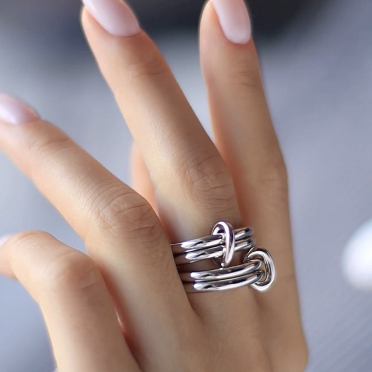 Geometric Double Ring - 925 Silver Minimalist Niche Finger Jewelry