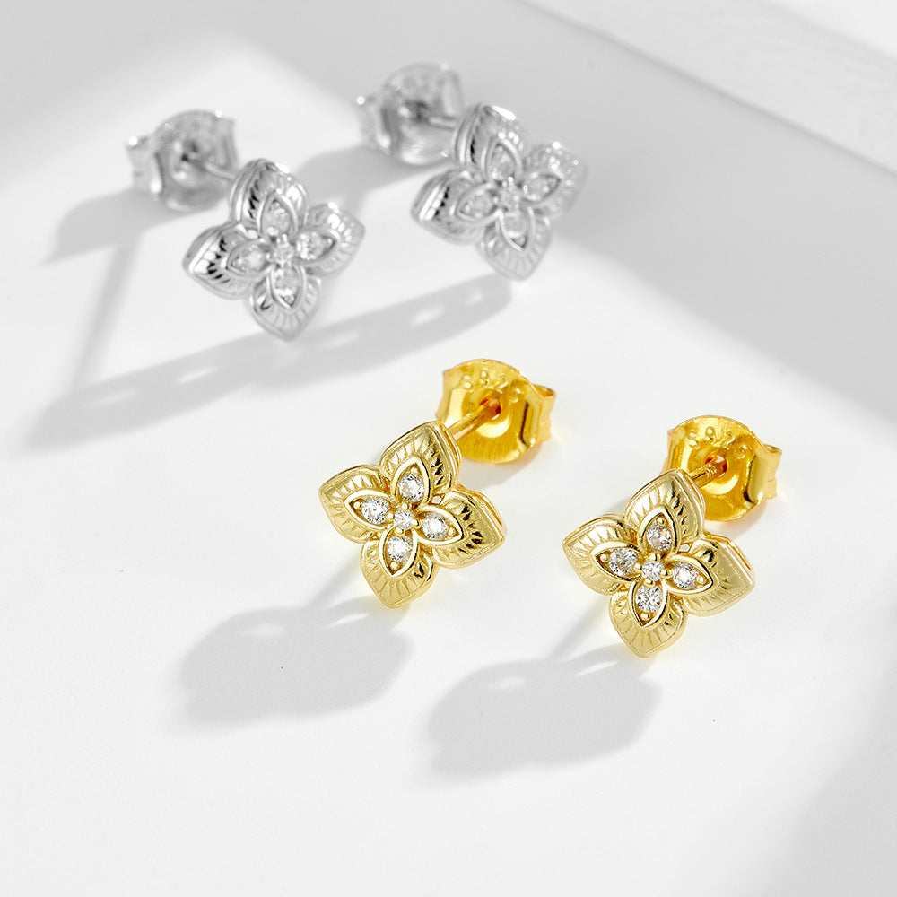 S925 Silver Sparkling Lucky Clover Earrings - Modern Ins Style Aesthetic Accessories