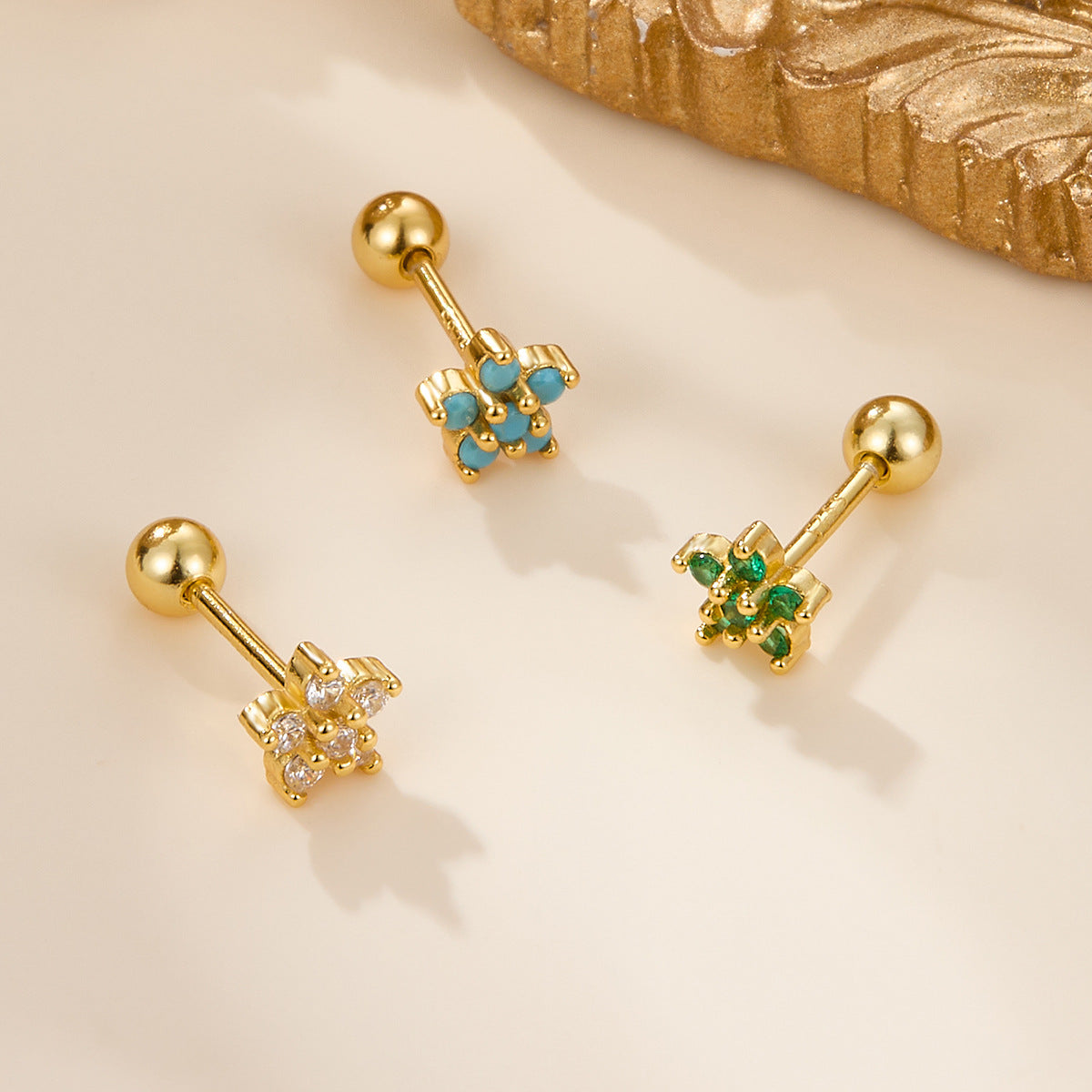 Flower Screw Earrings - 925 Silver Diamond Petal Jewelry Wholesale