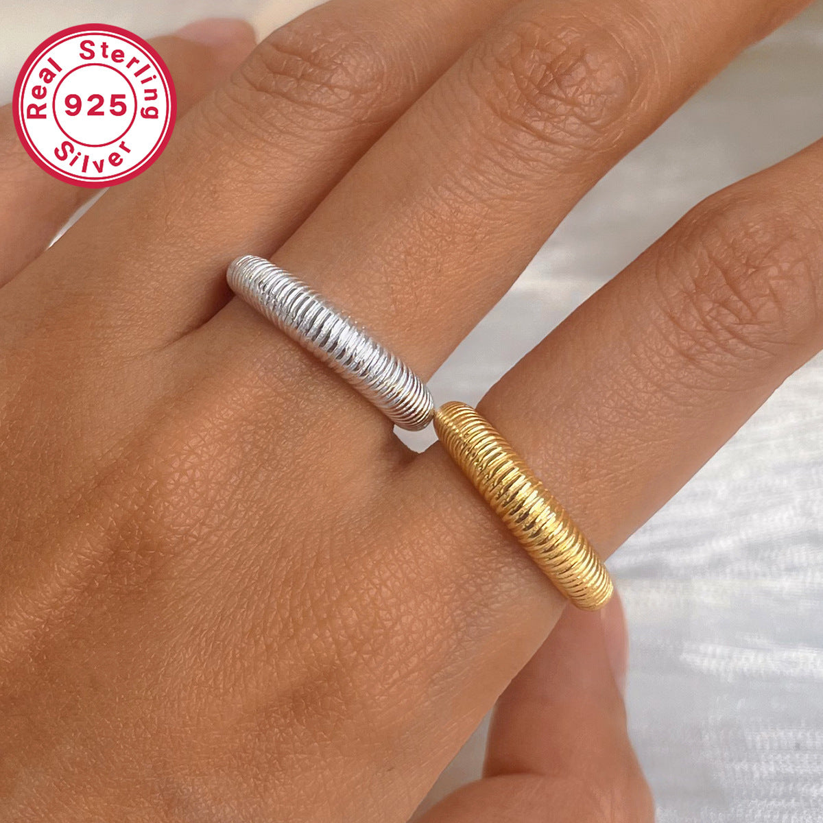 French Geometric Ring - S925 Silver Retro Minimalist Adjustable