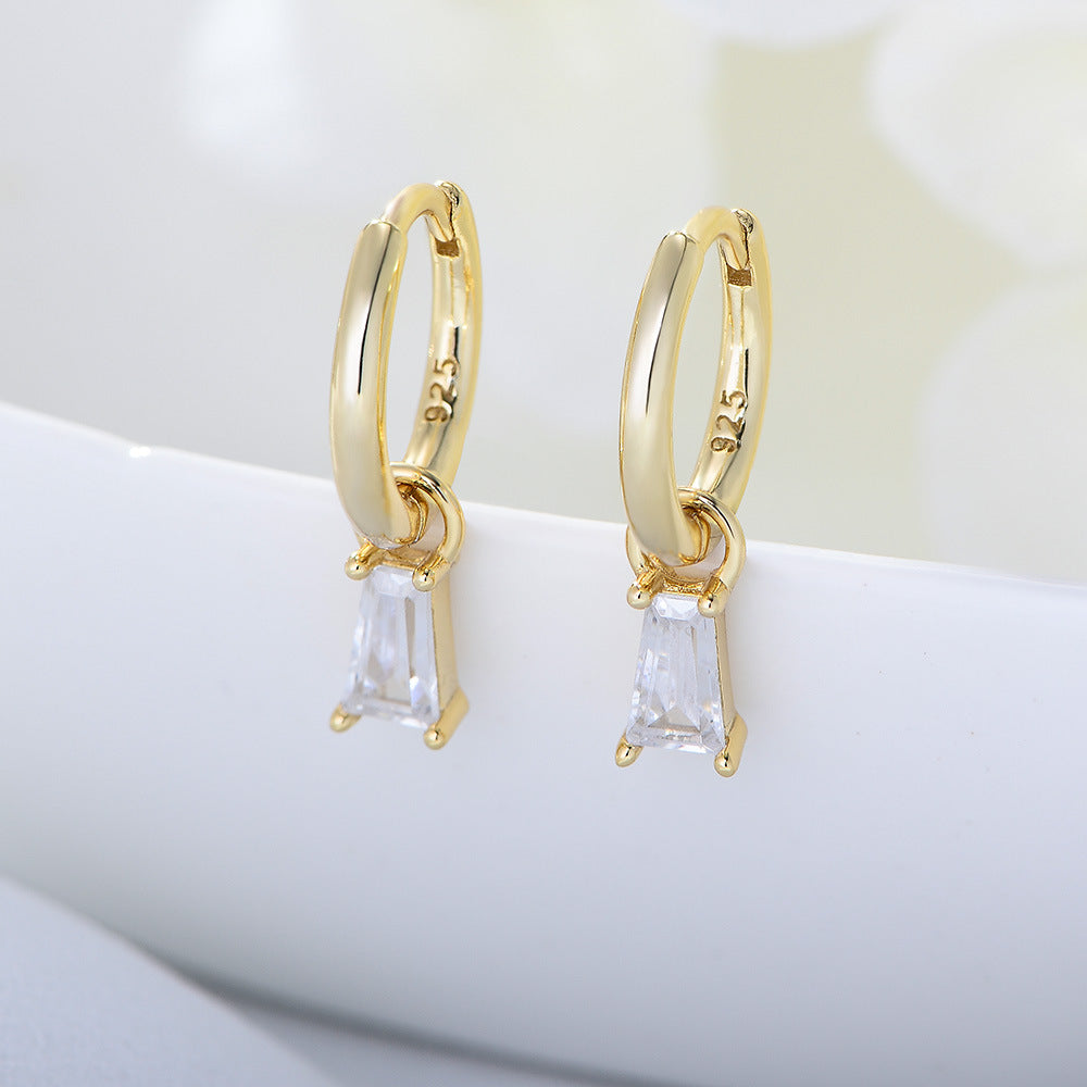 925 Sterling Silver Geometric Square Zirconia Drop Earrings, Minimalist High-End Ins Style Jewelry