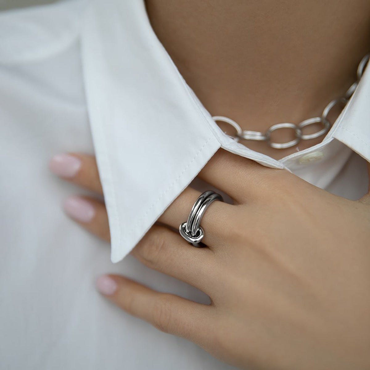 Geometric Double Ring - 925 Silver Minimalist Niche Finger Jewelry