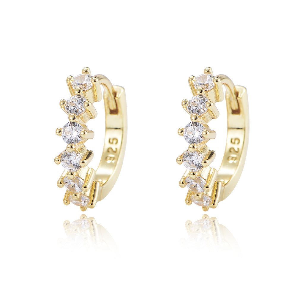 925 Sterling Silver C-Shape Hoop Earrings, Sparkling Pave Zirconia Half Hoops, Minimalist Geometric Huggie Earrings for Women