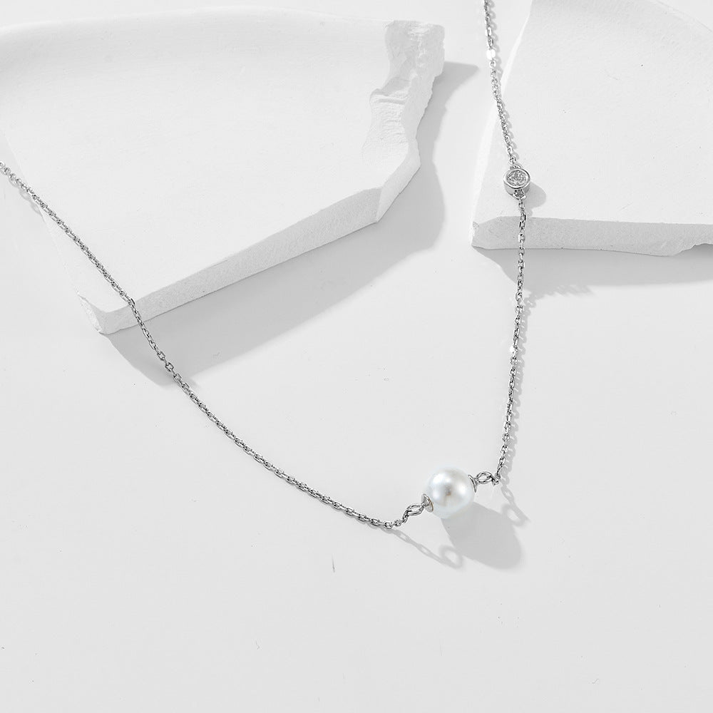 S925 Silver Elegant Solitaire Pearl Choker - Versatile Aesthetic Clavicle Chain